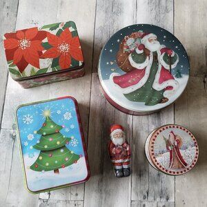 Set of 5 Metal Gift Containers - Christmas Holiday